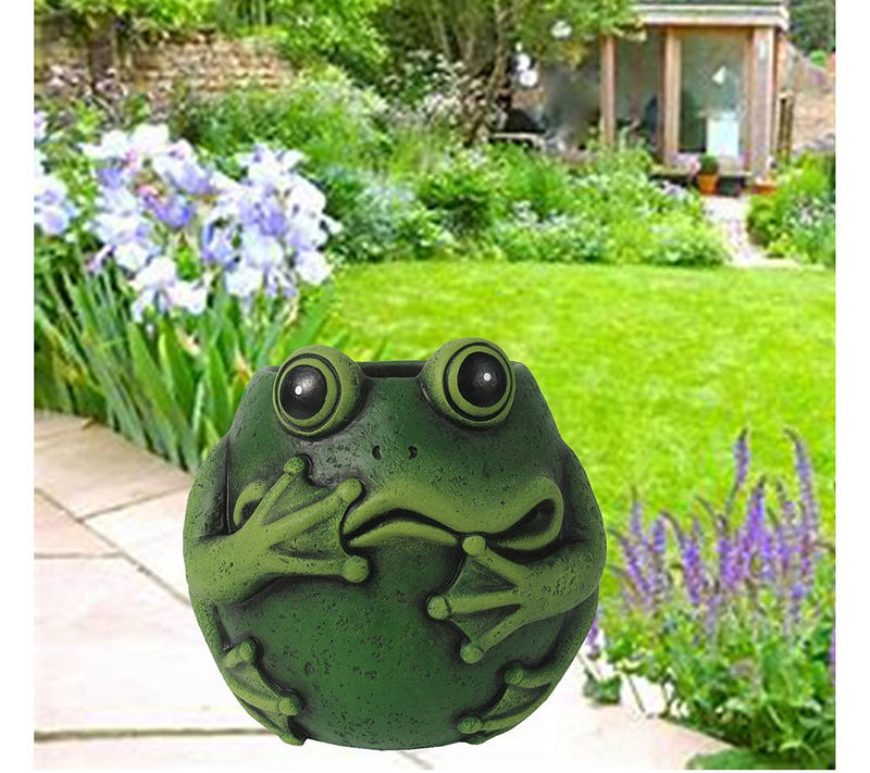 Santa's Workshop 6.4" Cement Round Green Frog Planter — View 2