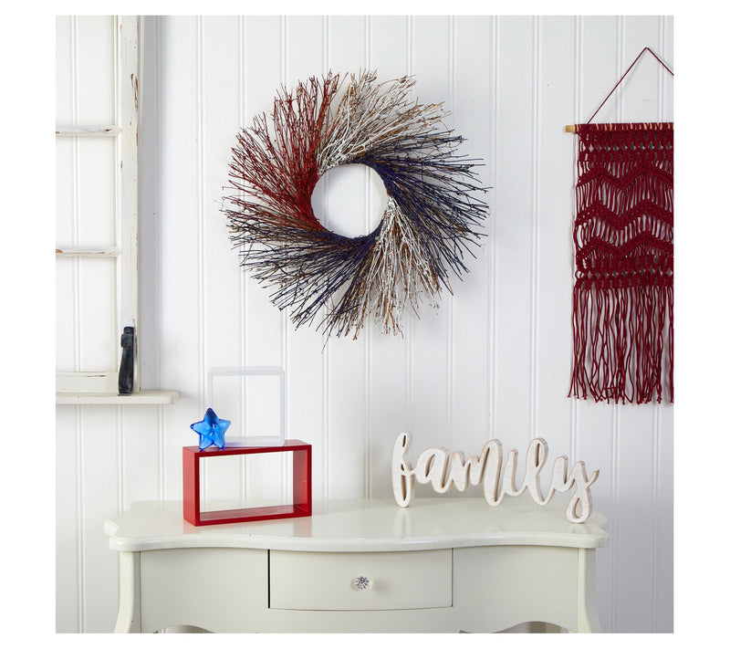 Nearly Natural 24" Americana Twig Wreath Red White and Blue — Main view