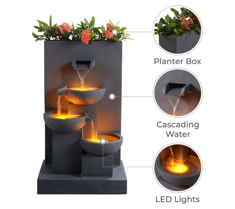 Teamson Home 29.13" Outdoor Water Fountain, LED  Lights, Gray — View 7