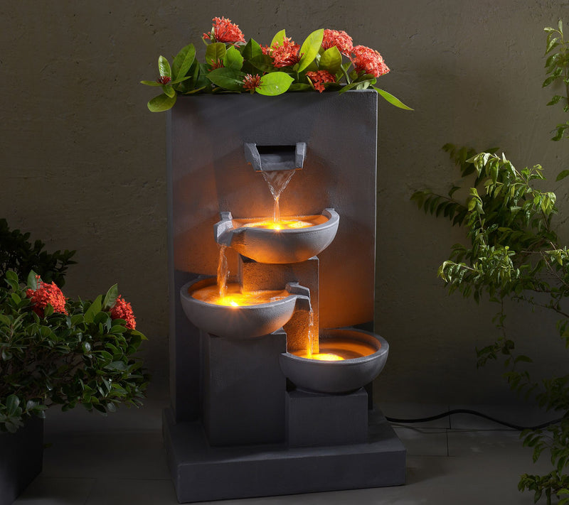 Teamson Home 29.13" Outdoor Water Fountain, LED  Lights, Gray — View 9