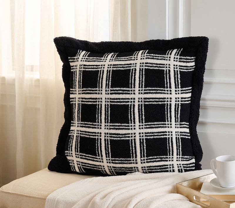26" x 26" Feather Knit & Sherpa Plaid Pillow by Kim Gravel — View 3