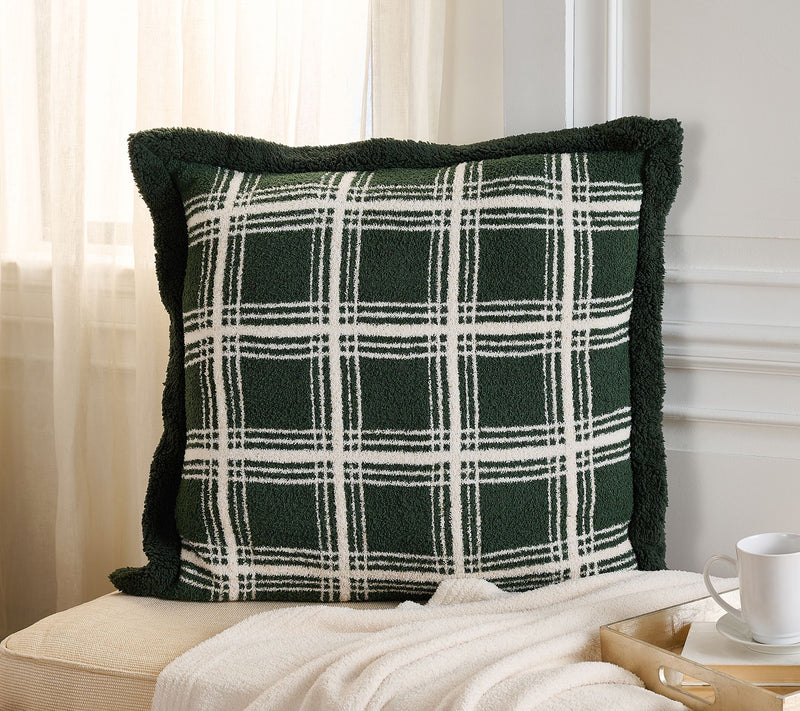 26" x 26" Feather Knit & Sherpa Plaid Pillow by Kim Gravel — View 7