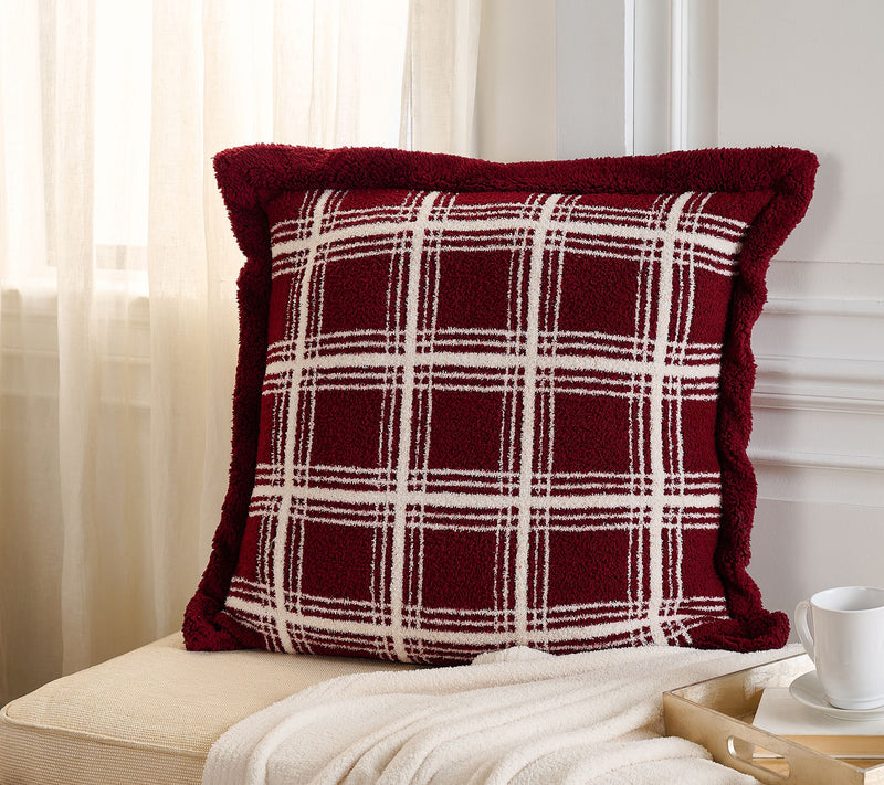 26" x 26" Feather Knit & Sherpa Plaid Pillow by Kim Gravel — View 5