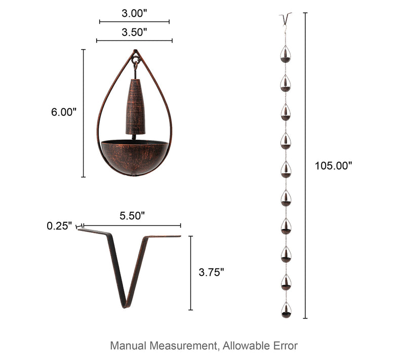 Glitzhome 8.5ft Faux Copper Bowl/Bell Shaped Rain Chain — View 7