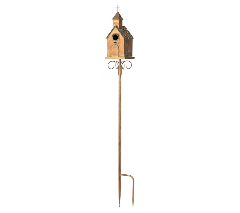Glitzhome 53'' Metal Church Garden Birdhouse with Stake — View 4