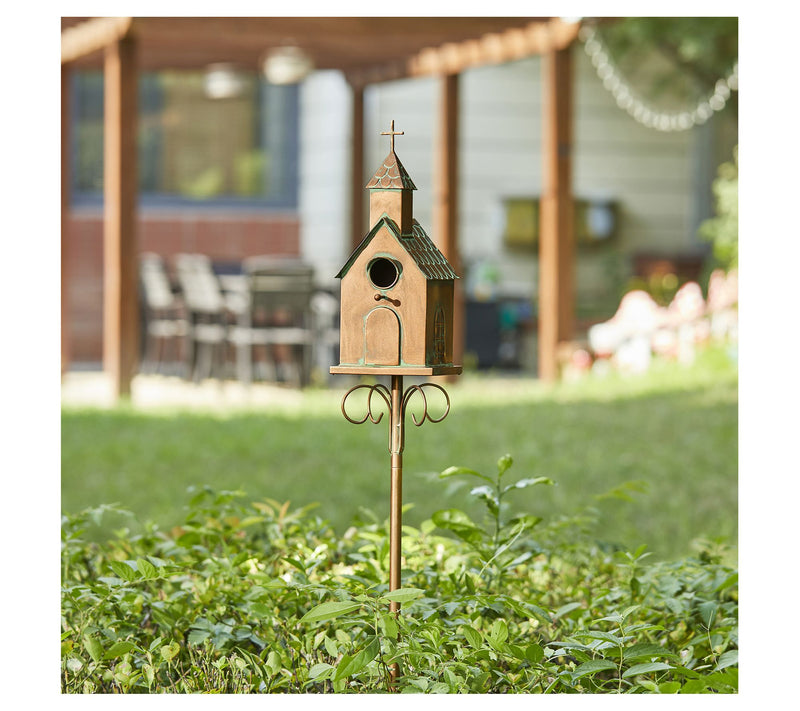 Glitzhome 53'' Metal Church Garden Birdhouse with Stake — View 5