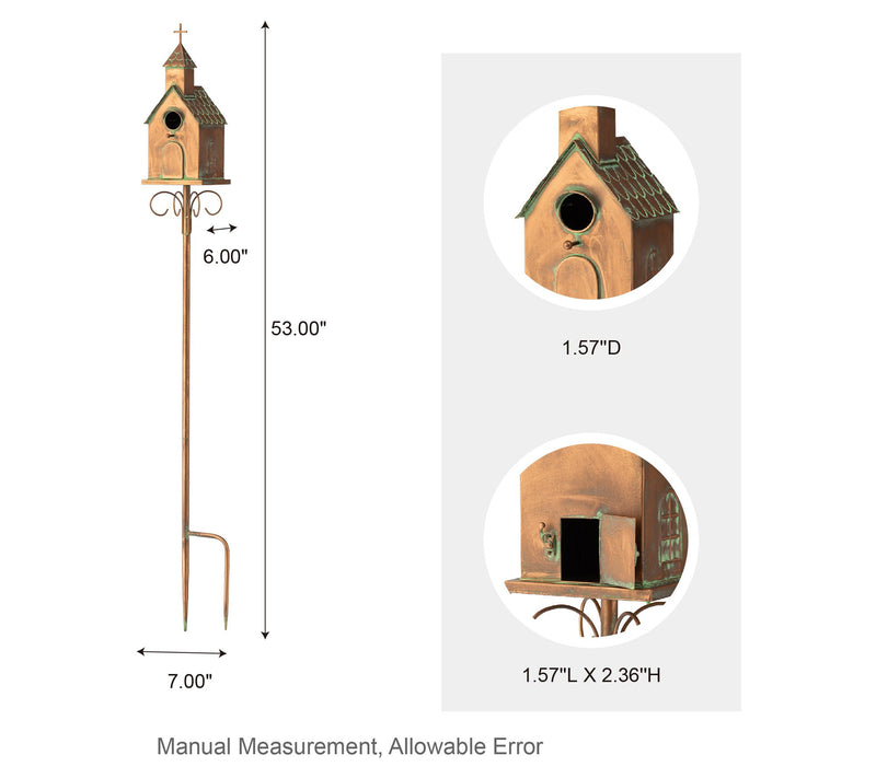 Glitzhome 53'' Metal Church Garden Birdhouse with Stake — View 8