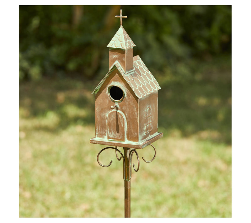 Glitzhome 53'' Metal Church Garden Birdhouse with Stake — View 6
