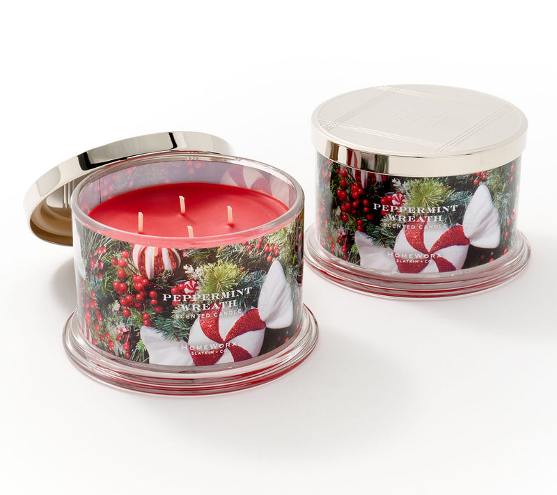 HomeWorx by Slatkin + Co. S/2 18oz Peppermint Wreath Candles — Main view