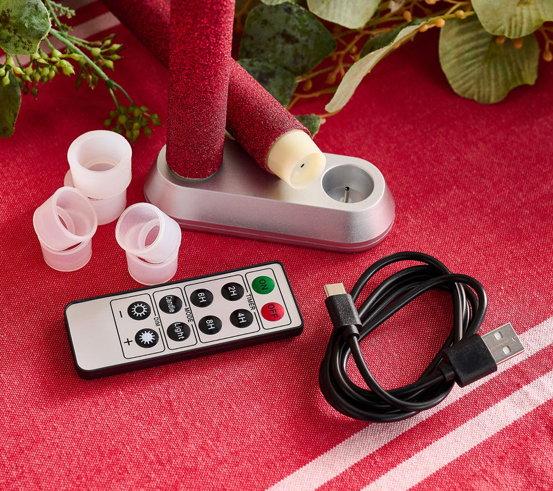 Home Bliss S/2 Rechargable Glitter Tapers with Base and Remote — View 2