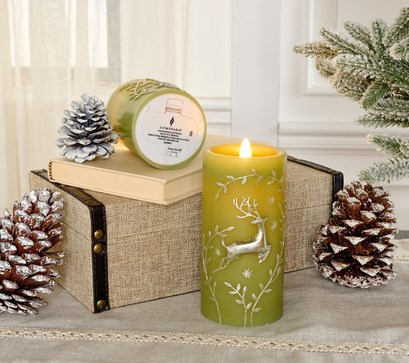 Martha Stewart Set of 2 Metallic Deer Flameless Pillar Candles — View 2