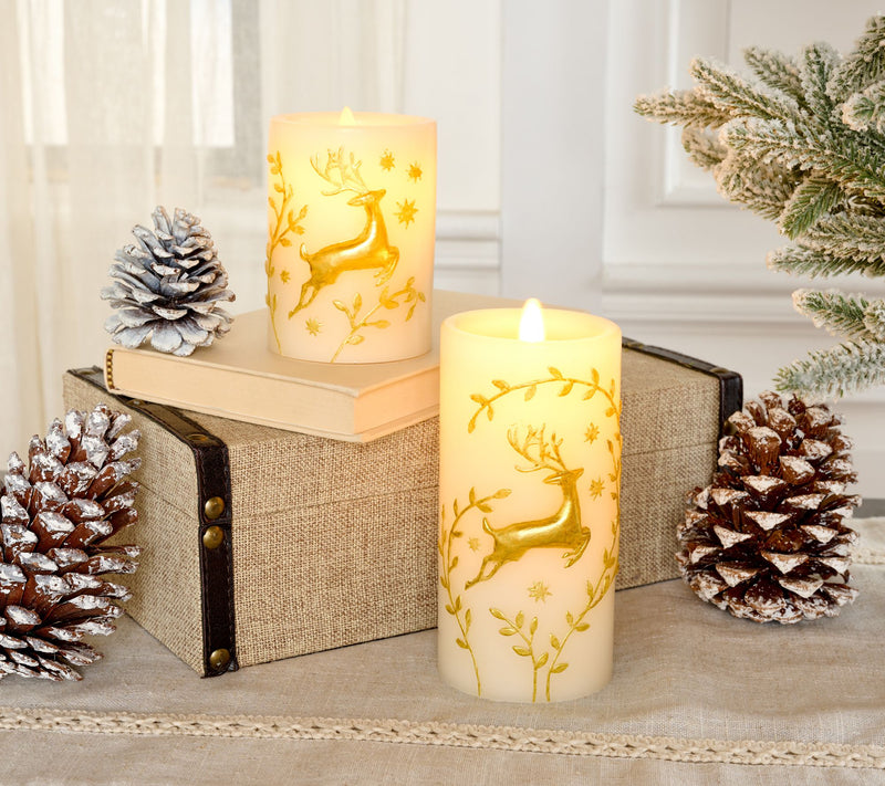Martha Stewart Set of 2 Metallic Deer Flameless Pillar Candles — View 6