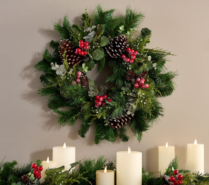 24" Berry, Pine & Eucalyptus Wreath by Valerie — Main view