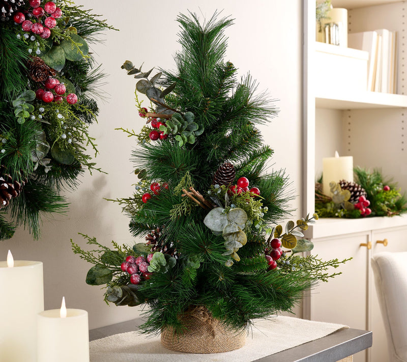 24" Berry, Pine and Eucalyptus Tree in Burlap Base by Valerie — Main view
