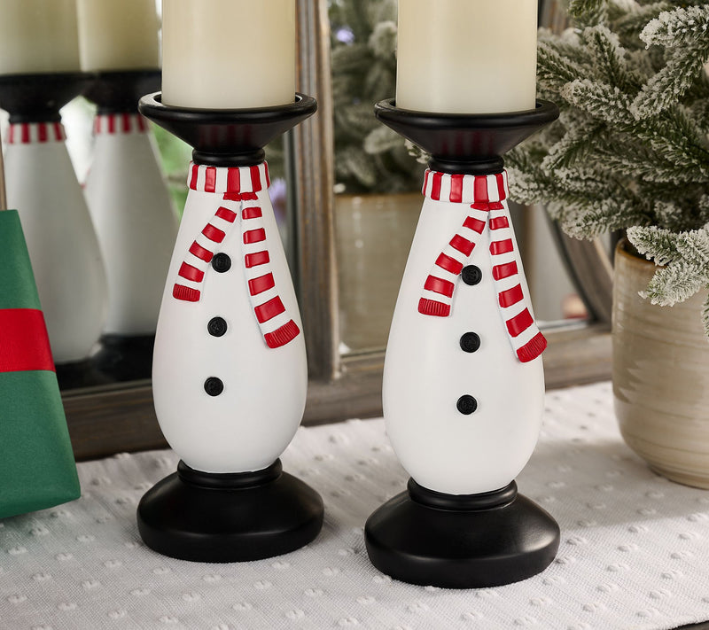 Set of 2 10" Snowman Pedestals by Valerie — Main view