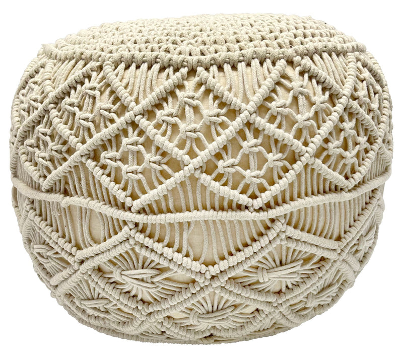 Northlight Cream Macrame Round Natural  Cotton Pouf — View 5