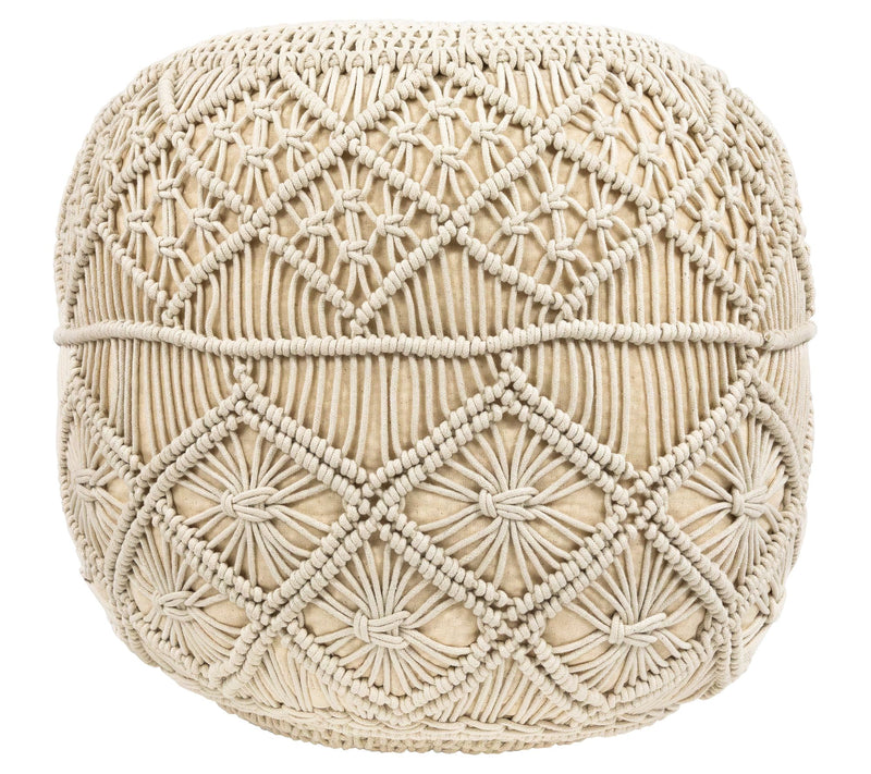 Northlight Cream Macrame Round Natural  Cotton Pouf — View 3