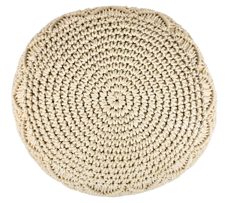 Northlight Cream Macrame Round Natural  Cotton Pouf — View 6