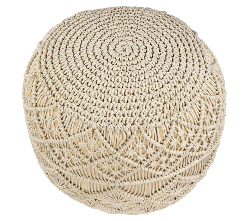 Northlight Cream Macrame Round Natural  Cotton Pouf — View 4
