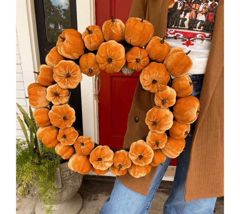Sister Road by JG 19.5" Velvet Pumpkin Wreath — View 3