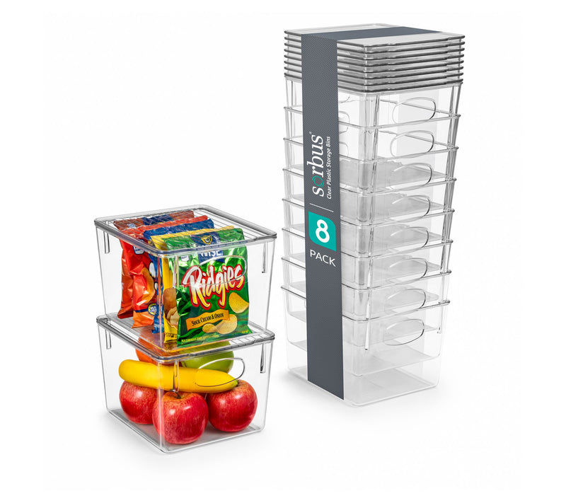 Sorbus 8 Pack Medium Plastic Storage Bins with Lids — View 4