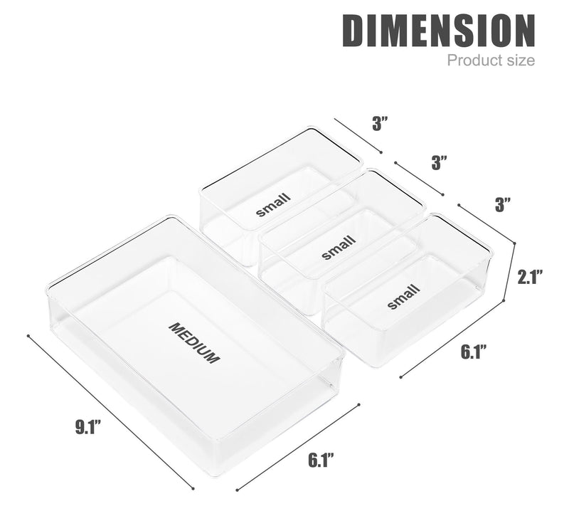 Sorbus Clear Drawer Organizer 4-Piece Set, Multi-Purpose Bins — View 4
