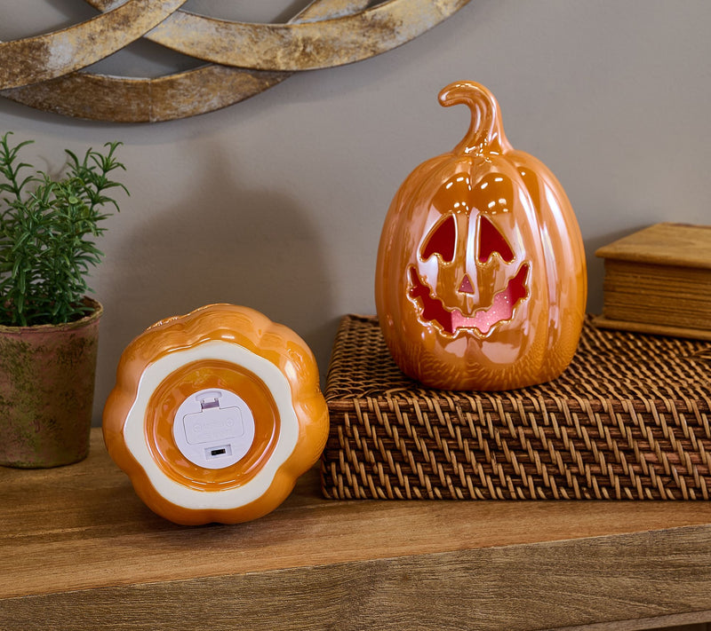 Set of 2 7" Illuminated Ceramic Jack-O-Lanterns by Valerie — View 3