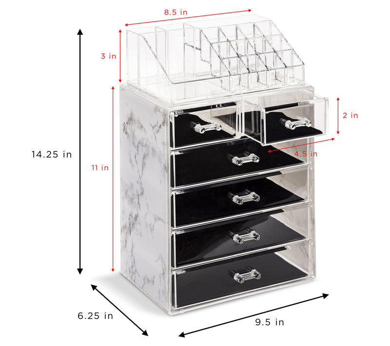 Sorbus Marble Makeup Case - 4 Large / 2 Small Drawers — View 6