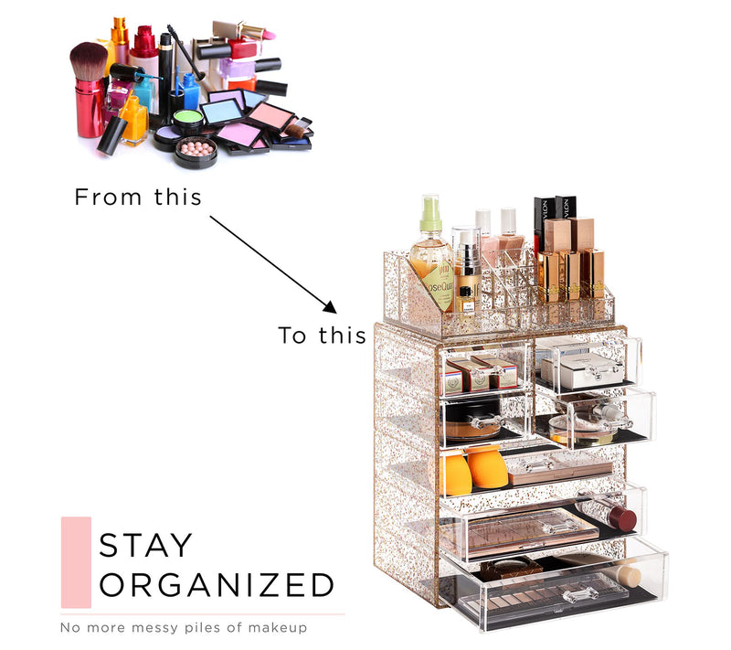 Sorbus Glitter Makeup Case- 3 Large / 4 Small Drawers — View 8