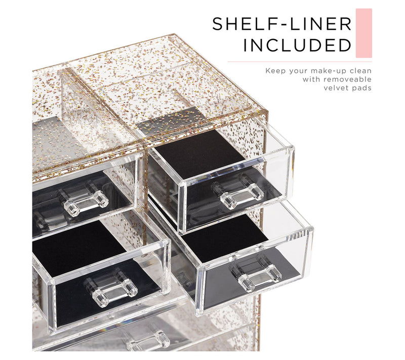 Sorbus Glitter Makeup Case- 3 Large / 4 Small Drawers — View 6