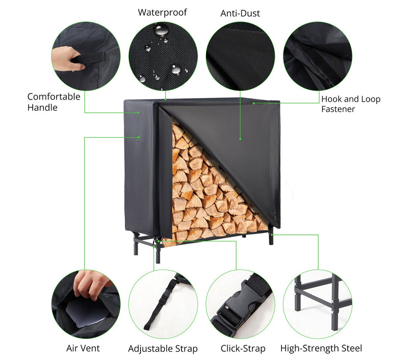 LUGO Heavy-Duty 4FT Waterproof Outdoor FirewoodRack & Cover — View 8