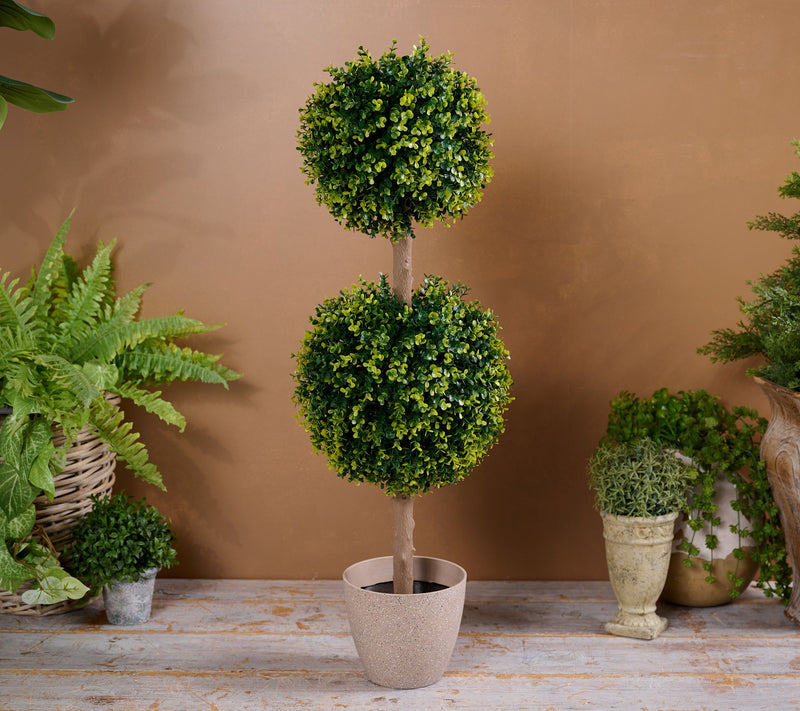 Wicker Park Indoor/Outdoor Long Boxwood 2-Sphere Topiary w/ Pot — Main view
