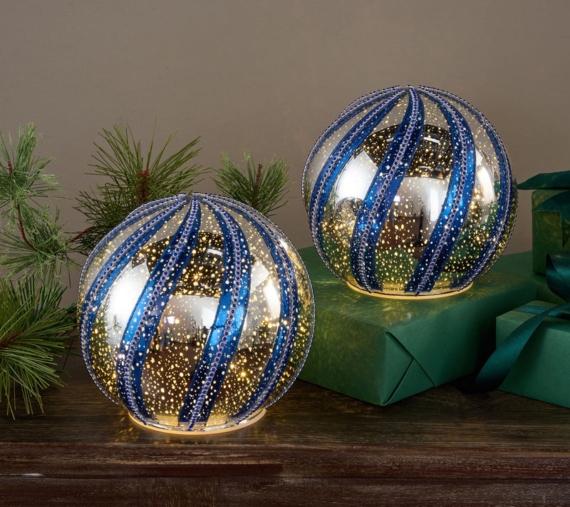 Set of 2 6" Illuminated Jeweled Swirl Spheres by Valerie — Main view
