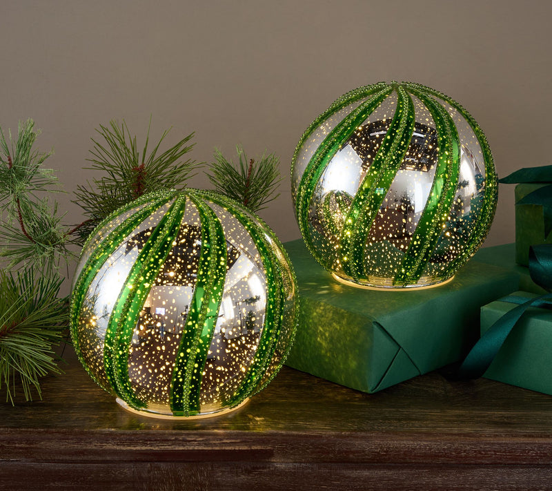 Set of 2 6" Illuminated Jeweled Swirl Spheres by Valerie — View 7