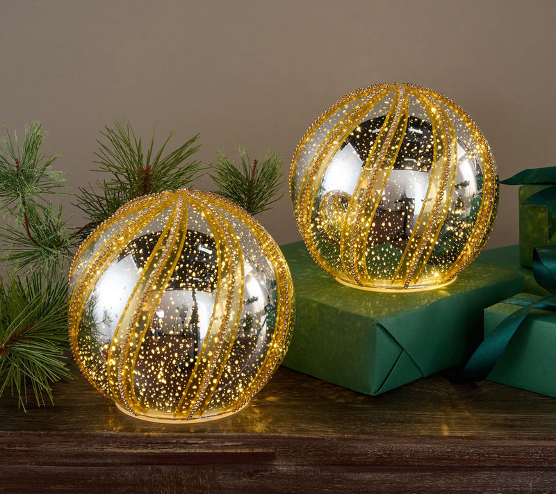 Set of 2 6" Illuminated Jeweled Swirl Spheres by Valerie — View 5