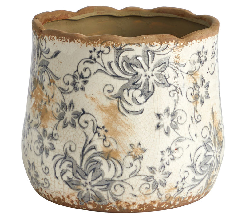 Nearly Natural 7" Tuscan Ceramic Gray Scroll Planter — Main view