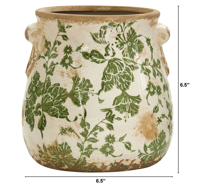 Nearly Natural 6.5" Tuscan Ceramic Green ScrollPlanter — View 2