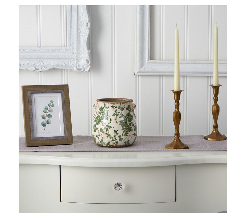 Nearly Natural 6.5" Tuscan Ceramic Green ScrollPlanter — View 3