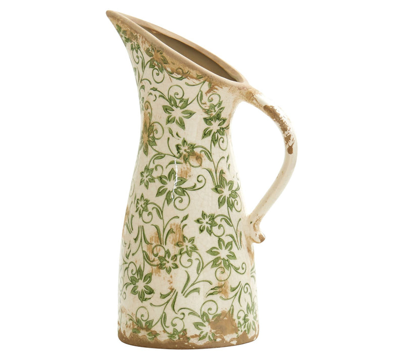 Nearly Natural 10" Tuscan Ceramic Green Scrolltcher Vase — Main view