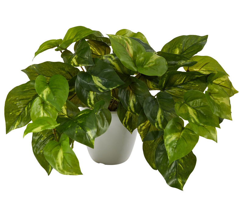 Nearly Natural 9" Pothos Artificial Plant in White Planter — Main view