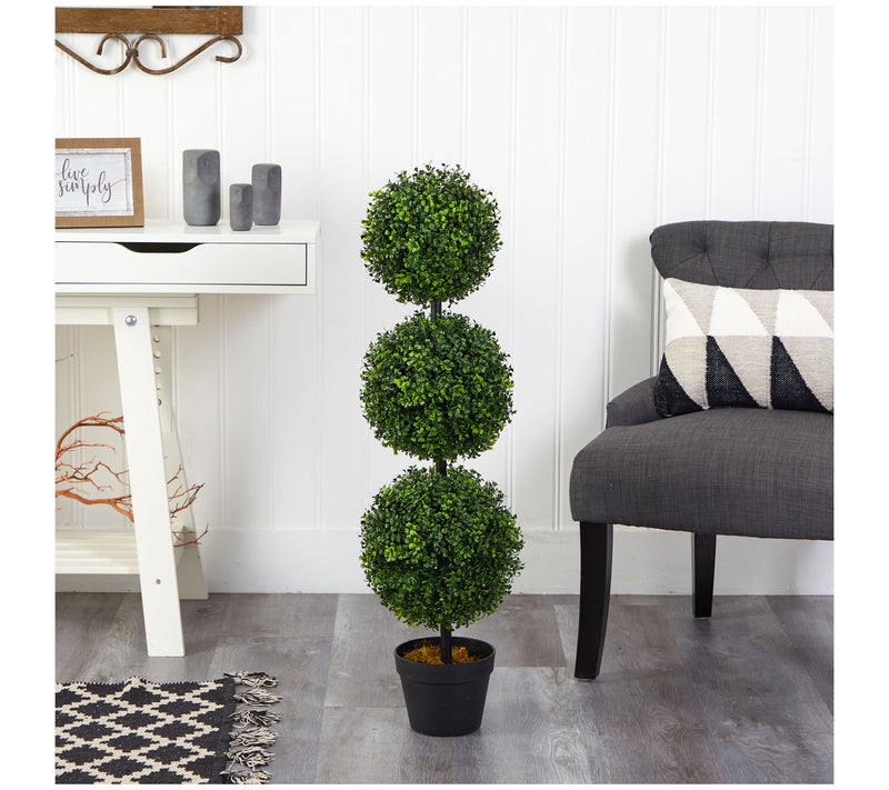 Nearly Natural 3' Boxwood Triple Ball Topiary — View 4