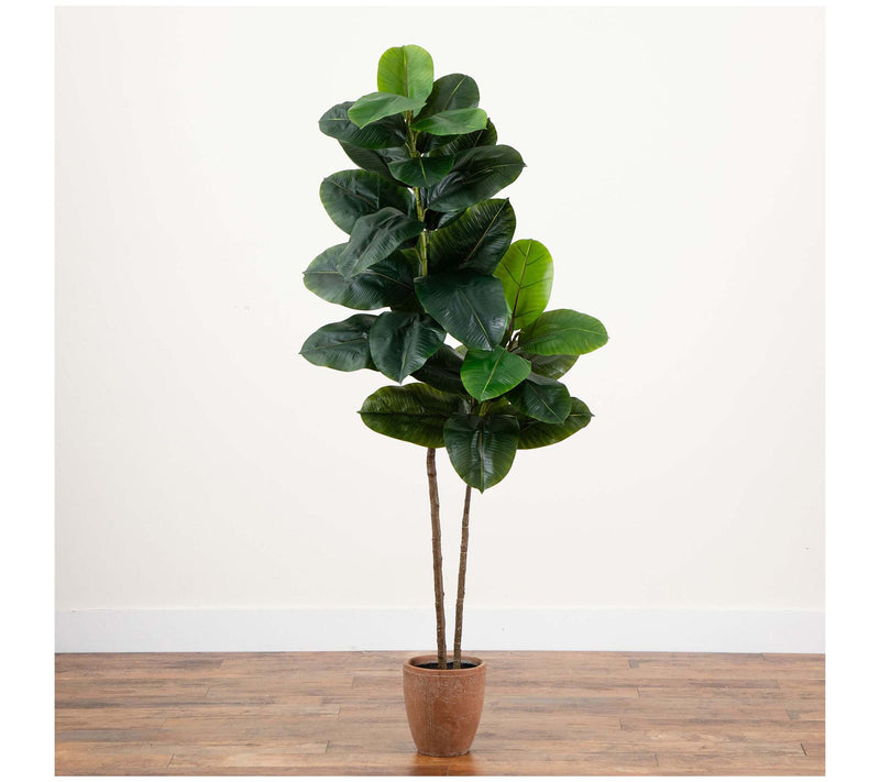 Nearly Natural 6' Artificial Rubber Tree in Planter — View 7