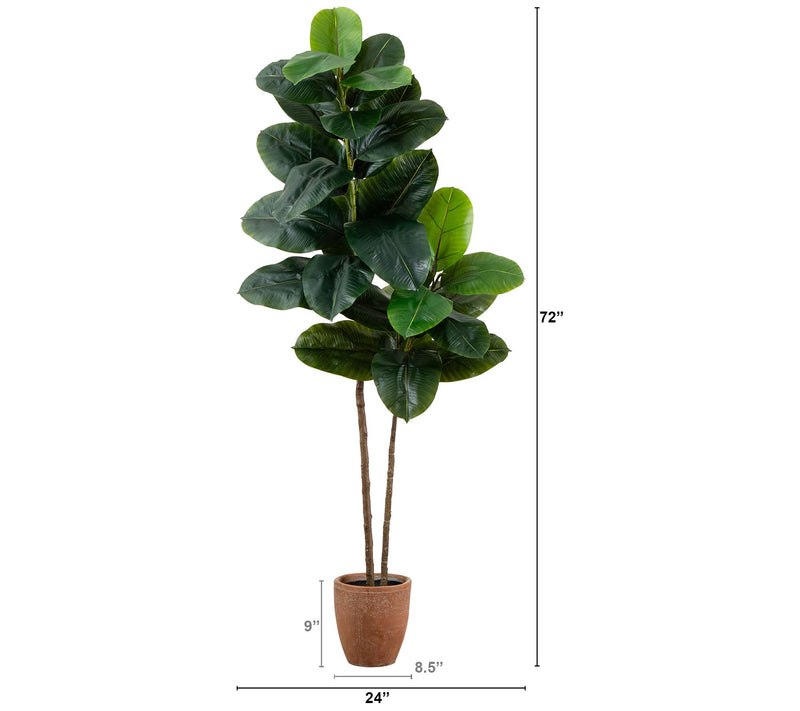 Nearly Natural 6' Artificial Rubber Tree in Planter — View 2