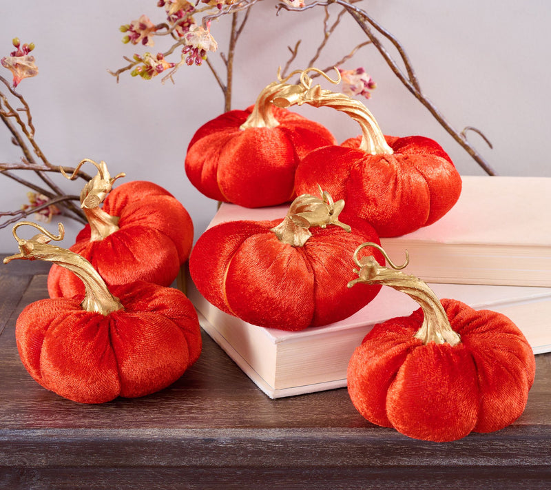 Set of 6 3.5" Velvet Plush Pumpkins By Valerie — View 12