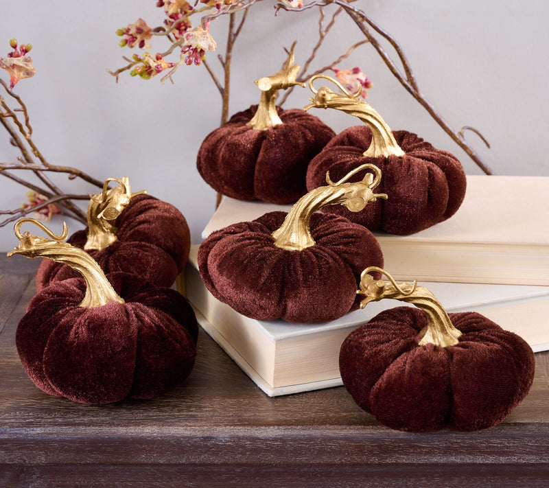 Set of 6 3.5" Velvet Plush Pumpkins By Valerie — View 5