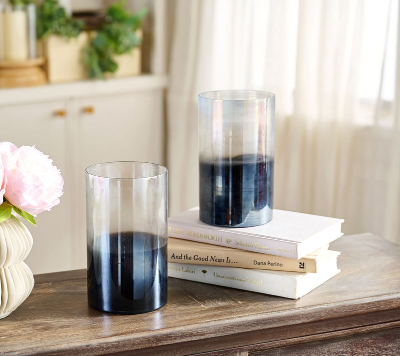 Primrose Hill Set of 2 7" Metallic Ombre Glass Hurricanes — View 3