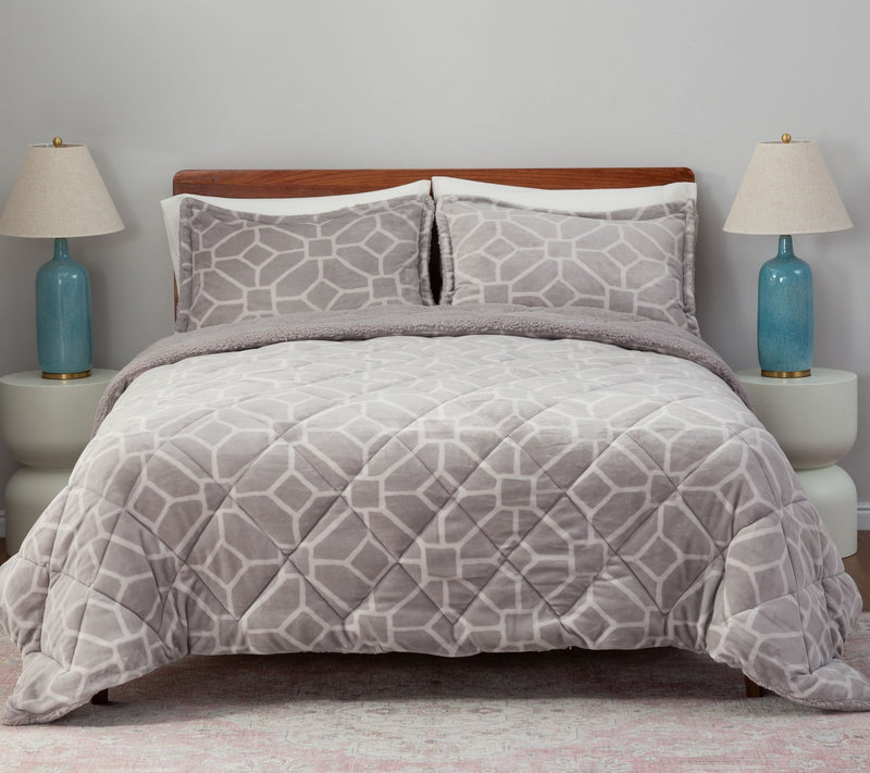 Berkshire Printed Velvetsoft Reverse Sherpa Comforter-Queen — View 18