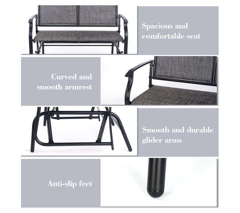Backyard Expressions 2-Person Patio Glider GreySling Fabric — View 4