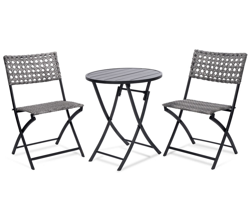 Backyard Expres sions 3 Piece W icker Folding P atio Bistro Set — View 9