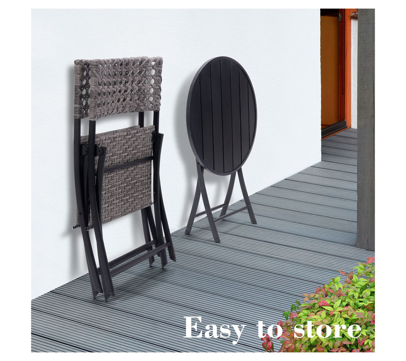 Backyard Expres sions 3 Piece W icker Folding P atio Bistro Set — View 4